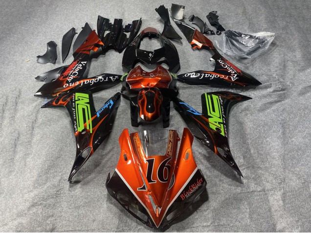 Migliori Carena Moto Yamaha YZF 1000 R1 2002-2003 - Arancia Nero Neon Verde Fiamma 16