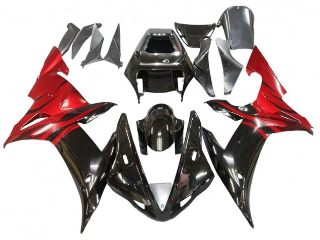 Migliori Carena Moto Yamaha YZF 1000 R1 2002-2003 - Nero Lucido Rosso Fiamma