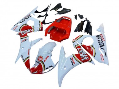 Migliori Carena Moto Yamaha YZF R6S 2006-2009 - Bianco Rosso Lucky Strike Motul