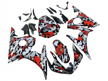 Migliori Carena Moto Yamaha YZF R6S 2006-2009 - Nero Rosso Grigio Camouflage