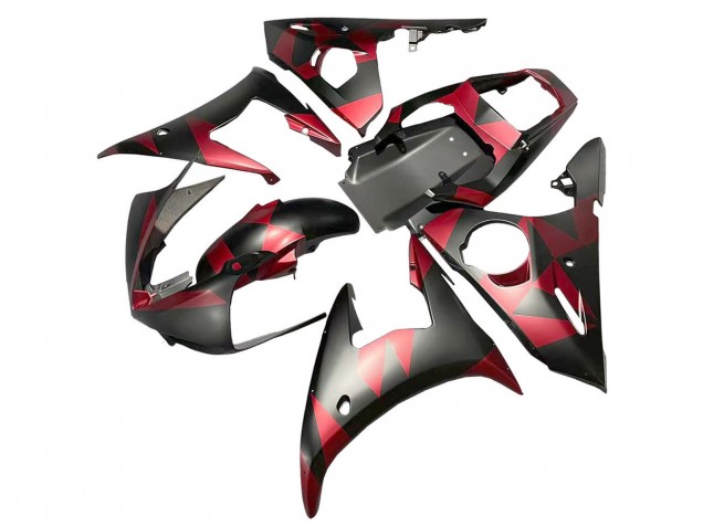 Migliori Carena Moto Yamaha YZF 600 R6 2005 - Nero Opaco Rosso Geometrico