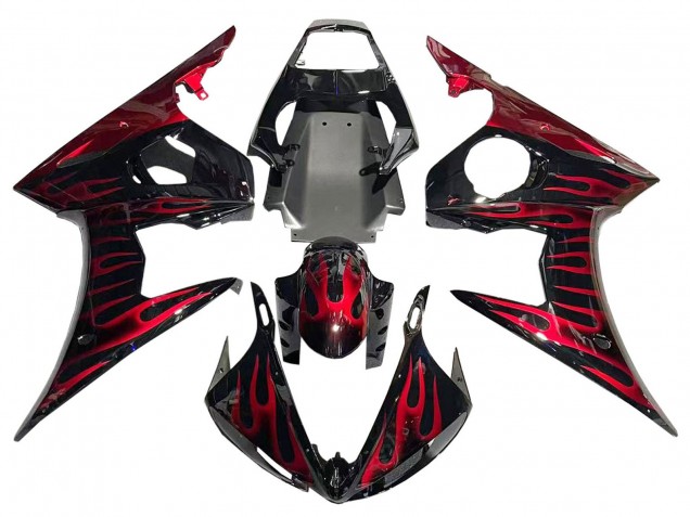 Migliori Carena Moto Yamaha YZF 600 R6 2005 - Nero Rosso Fiamma