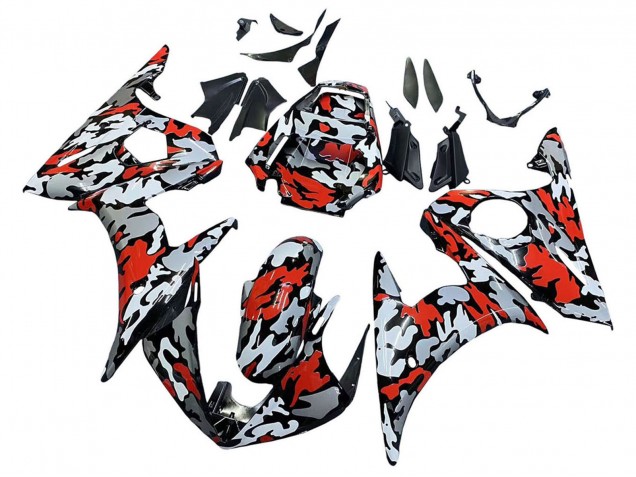 Migliori Carena Moto Yamaha YZF 600 R6 2005 - Nero Rosso Grigio Camouflage