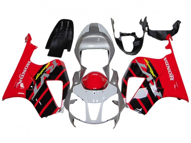 Migliori Carena Moto Honda VTR1000 2000-2006 - Argento Rosso Nero Banda Corsa