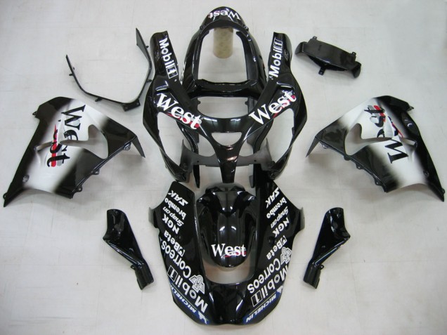 Migliori Carena Moto Kawasaki ZX9R 2000-2001 - Nero Lucido Bianco West