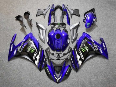 Migliori Carena Moto Yamaha YZF R3/R25 2015-2018 - Blu Argento Nero Mostro