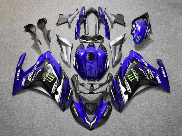 Migliori Carena Moto Yamaha YZF R3/R25 2015-2018 - Blu Argento Nero Mostro