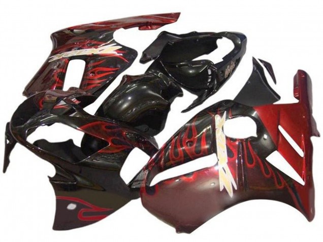 Migliori Carena Moto Kawasaki ZX12R 2000-2001 - Nero Lucido Rosso Fiamma