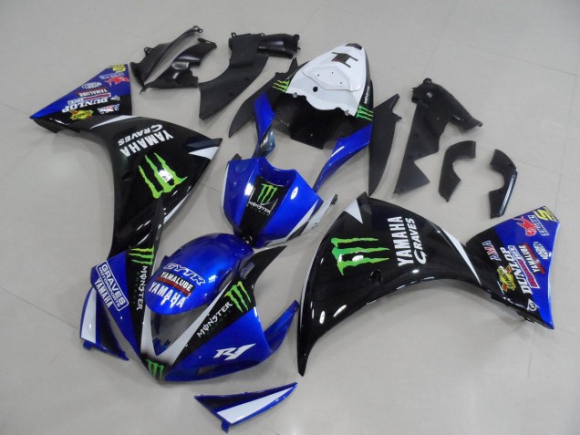 Migliori Carena Moto Yamaha YZF R1 2012-2014 - Bianco Blu Nero Lucido Verde Graves Yamalube Mostro