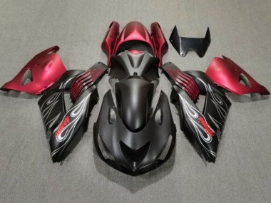 Migliori Carena Moto Kawasaki ZX14R ZZR1400 2006-2011 - Nero Opaco Rosso Argento Fiamma