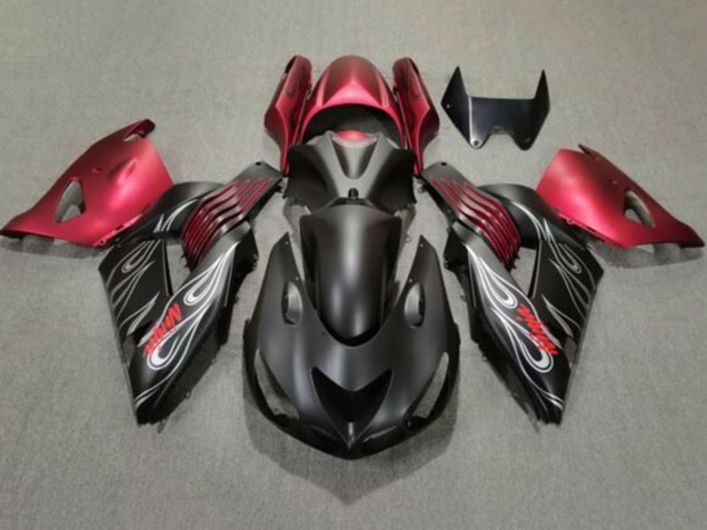 Migliori Carena Moto Kawasaki ZX14R ZZR1400 2006-2011 - Nero Opaco Rosso Argento Fiamma