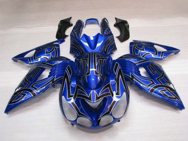 Migliori Carena Moto Kawasaki ZX14R ZZR1400 2006-2011 - Blu Nero Argento Tribal