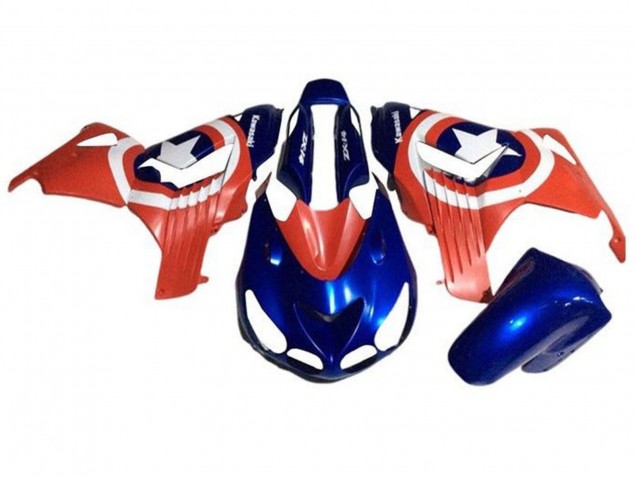 Migliori Carena Moto Kawasaki ZX14R ZZR1400 2006-2011 - Blu Rosso Bianco Stella Captain America