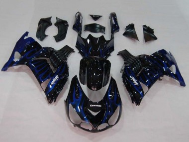 Migliori Carena Moto Kawasaki ZX14R ZZR1400 2006-2011 - Nero Lucido Blu Fiamma