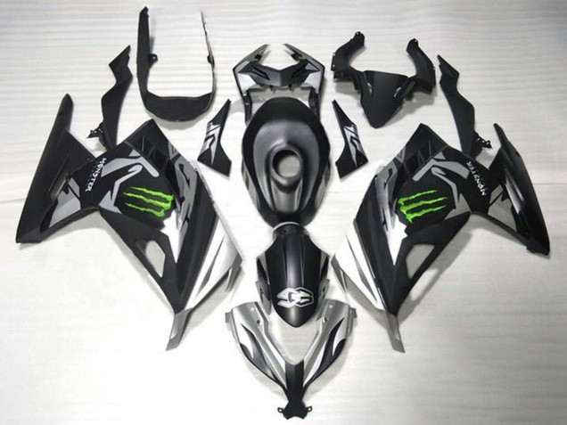 Migliori Carene Moto Kawasaki EX300 2013-2017 - Nero Opaco Argento Verde Mostro