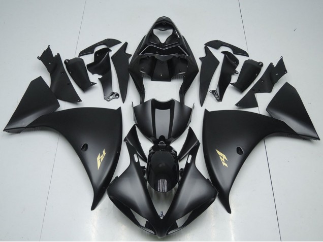 Migliori Carena Moto Yamaha YZF R1 2012-2014 - Nero Lucido Nero Opaco Oro Decals