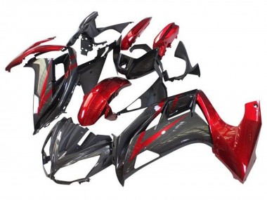 Migliori Carena Moto Kawasaki Ninja 650 EX650 2012-2016 - Rosso Nero Falso Fibra di Carbonio