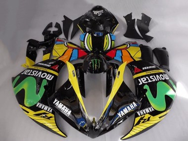 Migliori Carena Moto Yamaha YZF R1 2012-2014 - Nero Lucido Giallo Verde Bianco Blu MoviStar Mostro