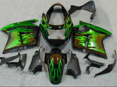 Migliori Carena Moto Honda CBR1100XX Blackbird 1996-2007 - Nero Lucido Verde Fiamma