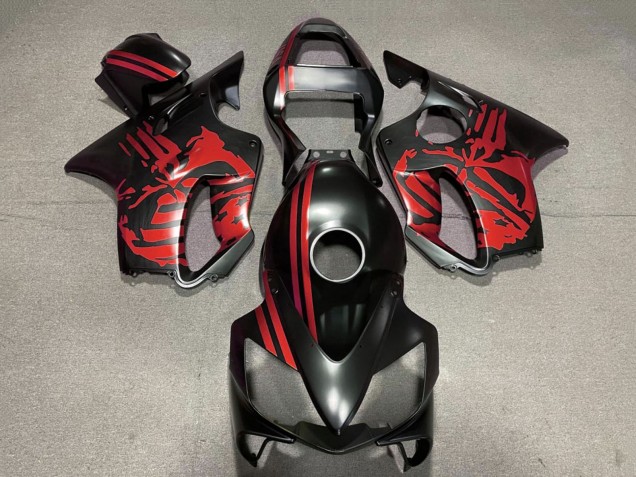 Migliori Carena Moto Honda CBR600 F4i 2001-2003 - Rosso Nero Opaco Cranio