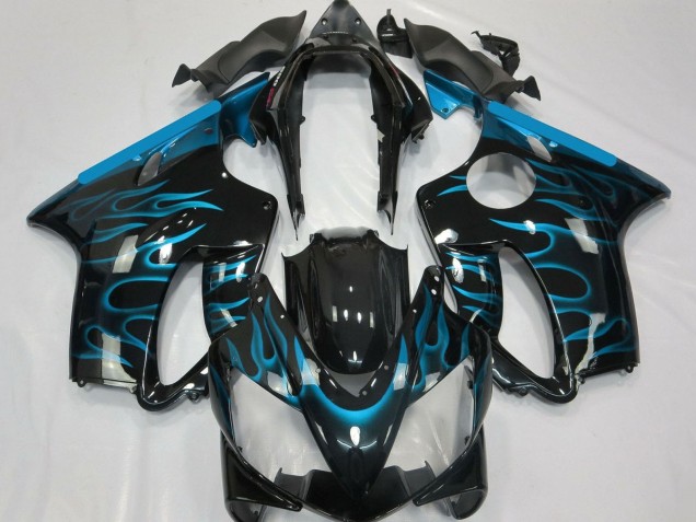 Migliori Carena Moto Honda CBR600 F4i 2004-2007 - Nero Lucido Azzurro Chiaro Fiamma