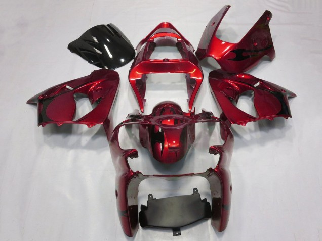 Migliori Carena Moto Kawasaki ZX6R 2000-2002 - Caramella Rosso Nero Tribal