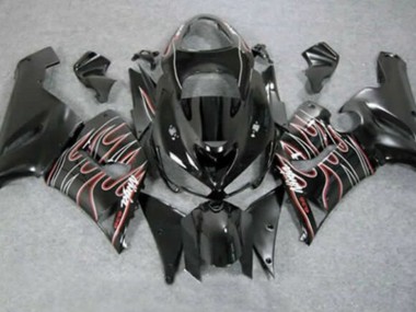 Migliori Carena Moto Kawasaki ZX6R 2005-2006 - Nero Lucido Rosso Bianco Fiamma