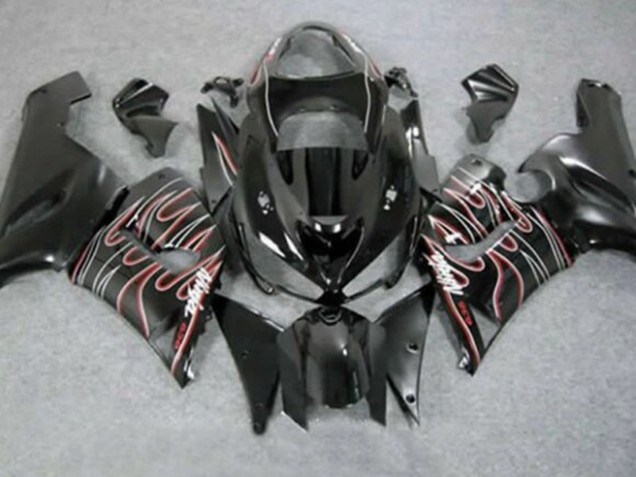 Migliori Carena Moto Kawasaki ZX6R 2005-2006 - Nero Lucido Rosso Bianco Fiamma