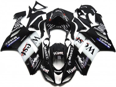 Migliori Carena Moto Kawasaki ZX6R 2007-2008 - Nero Bianco West Mobil
