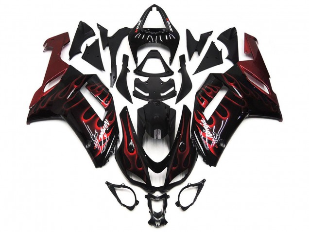 Migliori Carena Moto Kawasaki ZX6R 2007-2008 - Nero Bianco Rosso Fiamma