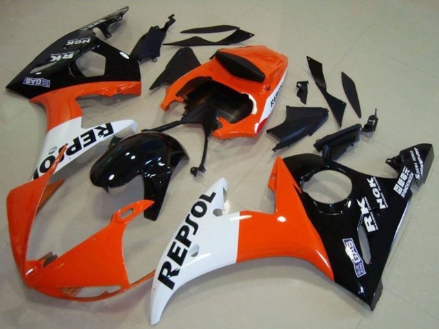 Migliori Carena Moto Yamaha YZF R6 2003-2004 - Arancia Bianco Nero Lucido Repsol