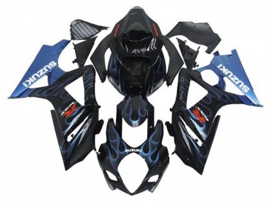 Migliori Carena Moto Suzuki GSXR 1000 2005-2006 - Nero Azzurro Chiaro Fiamma