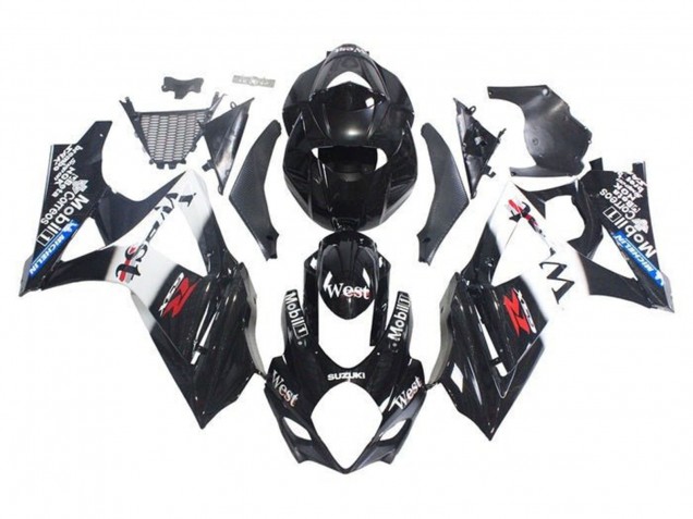 Migliori Carena Moto Suzuki GSXR 1000 2005-2006 - Nero Lucido Bianco West