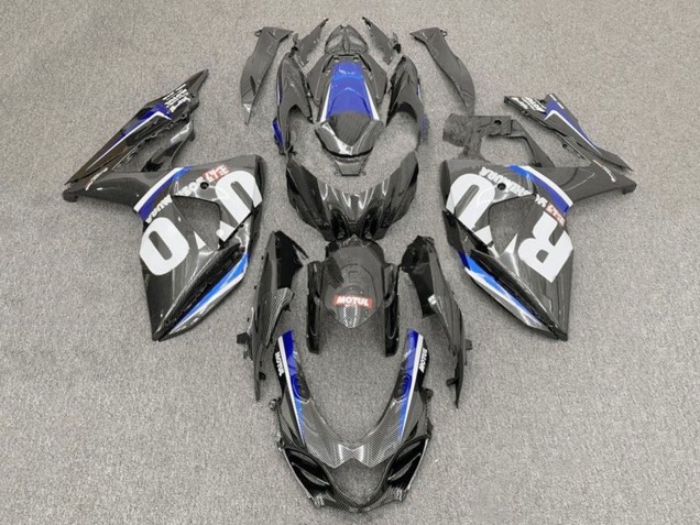 Migliori Carena Moto Suzuki GSXR1000 2017-2024 - Falso Fibra di Carbonio Bianco Blu