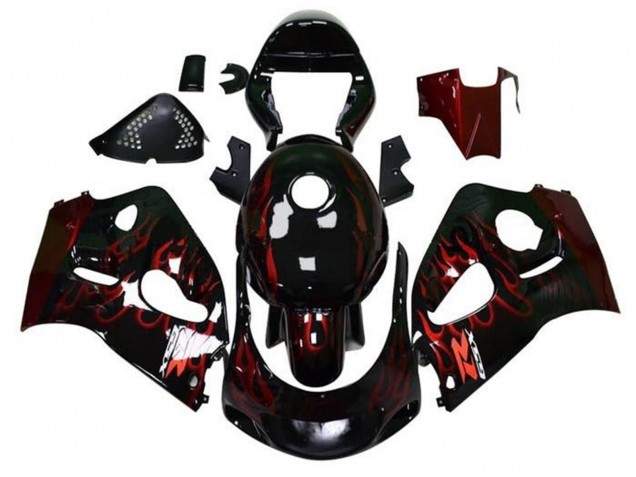 Migliori Carena Moto Suzuki GSXR 600 / GSXR 750 1996-2000 - Nero Rosso Fiamma