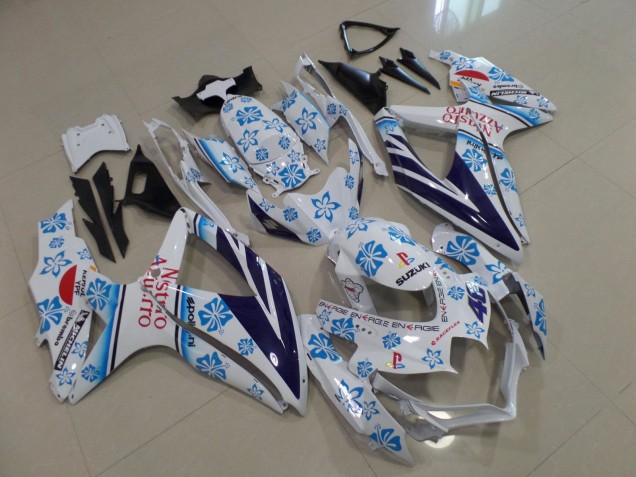 Migliori Carena Moto Suzuki GSXR 600 / GSXR 750 2008-2010 - Bianco Blu Fiore Rosso Nastro Azzurro