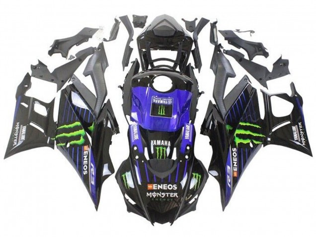 Migliori Carena Moto Yamaha YZF R3/R25 2019-2021 - Blu Nero Lucido Verde ENEOS Mostro