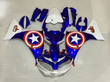 Migliori Carena Moto Yamaha YZF 1000 R1 2012-2014 - Bianco Blu Rosso Star Captain America