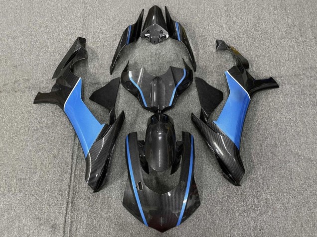 Migliori Carena Moto Yamaha YZF 1000 R1 2015-2019 - Falso Fibra di Carbonio Azzurro Chiaro