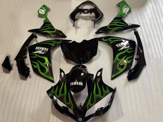 Migliori Carena Moto Yamaha YZF 1000 R1 2007-2008 - Nero Lucido Verde Fiamma