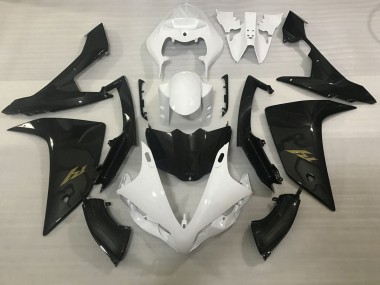 Migliori Carena Moto Yamaha YZF 1000 R1 2007-2008 - Bianco Falso Fibra di Carbonio Oro Decal
