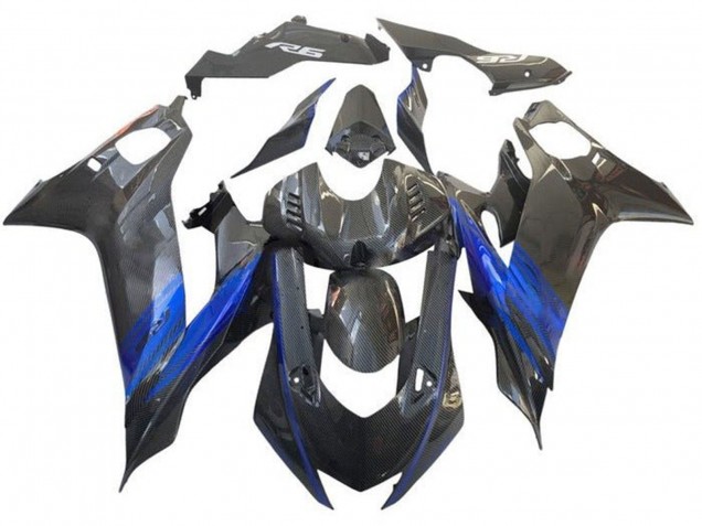 Migliori Carena Moto Yamaha YZF R6 2017-2025 - Blu Nero Falso Fibra di Carbonio