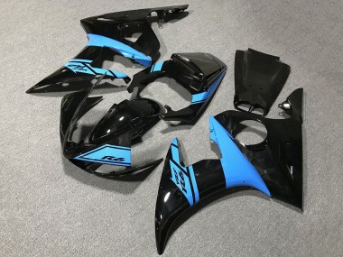 Migliori Carena Moto Yamaha YZF R6 2005 - Nero Lucido Azzurro Chiaro