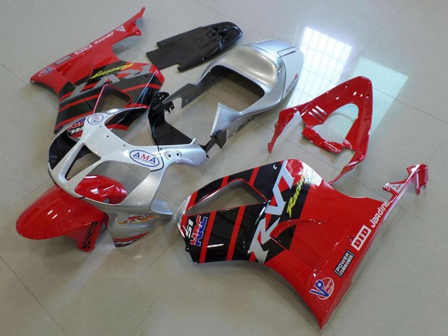 Migliori Carena Moto Honda VTR1000 2000-2006 - Argento Rosso Nero Lucido Banda