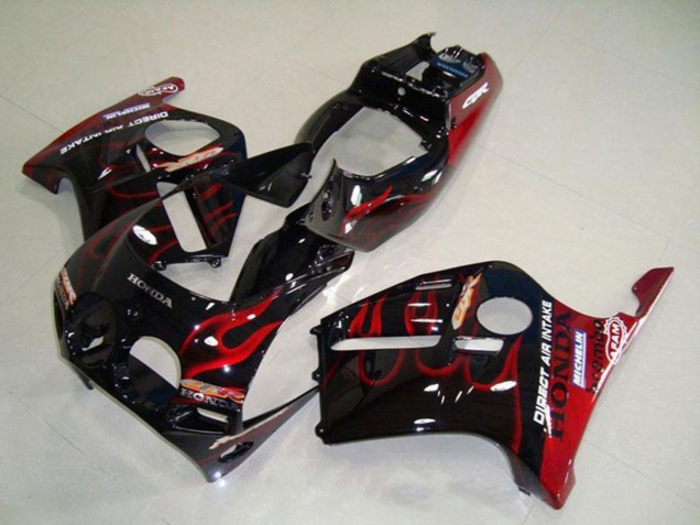 Migliori Carena Moto Honda CBR250RR MC19 1988-1989 - Nero Lucido Rosso Fiamma