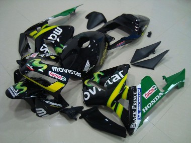 Migliori Carena Moto Honda CBR600RR 2003-2004 - Nero Lucido Giallo Verde MoviStar