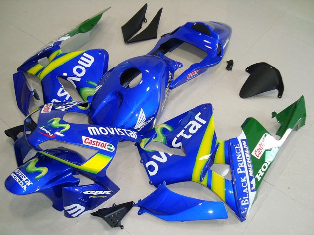 Migliori Carena Moto Honda CBR600RR 2003-2004 - Blu Giallo Verde MoviStar