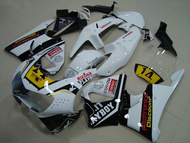 Migliori Carena Moto Honda CBR900RR 919 1998-1999 - Bianco Giallo Nero Lucido Playboy 14