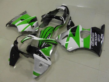 Migliori Carena Moto Kawasaki ZX6R 2000-2002 - Bianco Verde Nero Lucido Banda Silkolene Dunlop