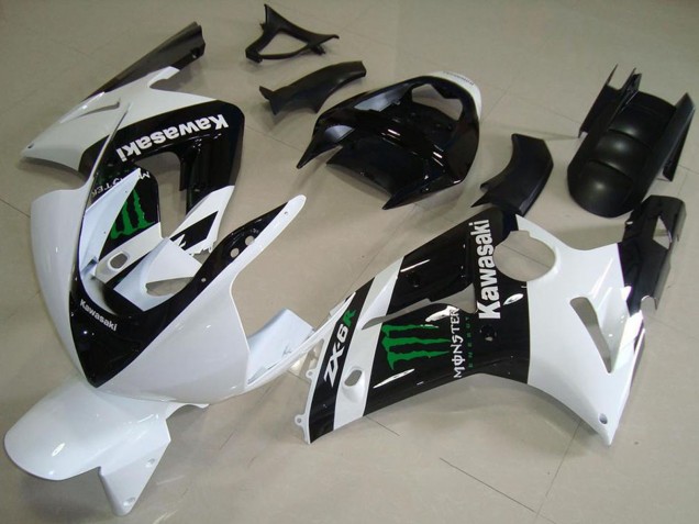 Migliori Carena Moto Kawasaki ZX6R 2003-2004 - Bianco Nero Lucido Verde Mostro